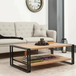 Tavolino salotto rettangolare quercia e nero 120x50x30h cm - Sarika
