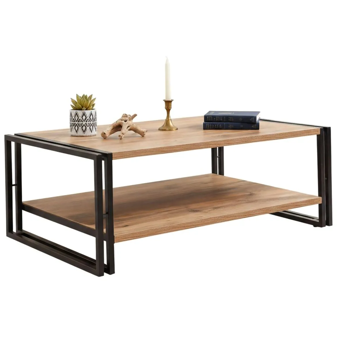 Tavolino salotto rettangolare quercia e nero 120x50x30h cm - Sarika