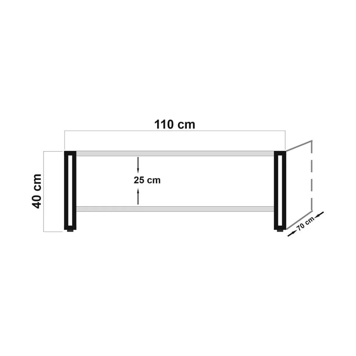 Tavolino salotto rettangolare quercia e nero 120x50x30h cm - Sarika