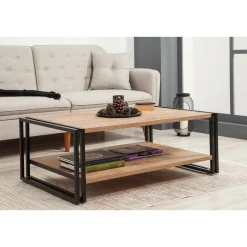 Tavolino salotto rettangolare quercia e nero 120x50x30h cm - Sarika