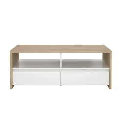 Tavolino salotto rettangolare rovere e bianco lucido 120x60x45h cm con 2 cassetti - Shote