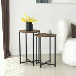 Tavolino salotto rotondo noce 70x35x55h cm - Gwenllian