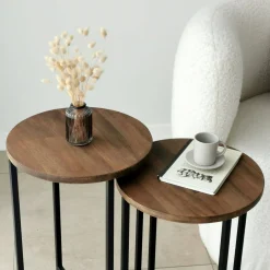 Tavolino salotto rotondo noce 70x35x55h cm - Gwenllian
