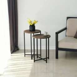 Tavolino salotto rotondo noce 70x35x55h cm - Gwenllian