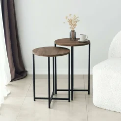 Tavolino salotto rotondo noce 70x35x55h cm - Gwenllian