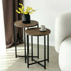 Tavolino salotto rotondo noce 70x35x55h cm - Gwenllian