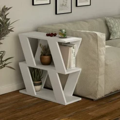 Tavolino soggiorno geometrico bianco 60x22x57h cm - Beniamina