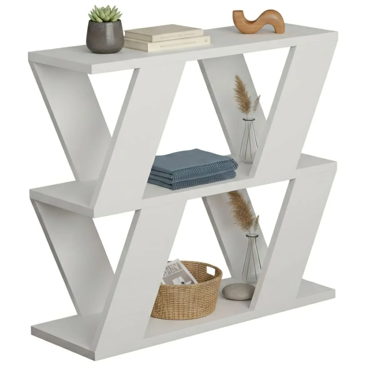 Tavolino soggiorno geometrico bianco 60x22x57h cm - Beniamina