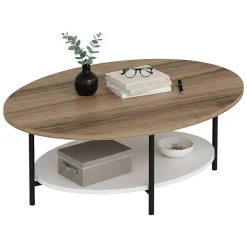 Tavolino soggiorno ovale quercia e bianco 90x60x36h cm - Subiaco