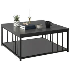 Tavolino soggiorno quadrato antracite e nero 90x90x40h cm - Raiden