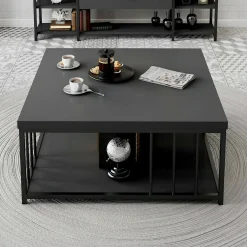 Tavolino soggiorno quadrato bianco e nero 90x90x40h cm - Raiden