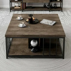 Tavolino soggiorno quadrato noce e oro 90x90x40h cm - Raiden