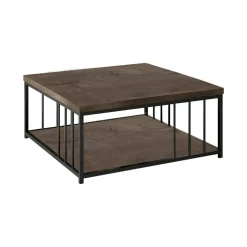 Tavolino soggiorno quadrato noce e oro 90x90x40h cm - Raiden