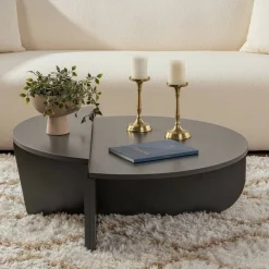 Tavolino soggiorno rettangolare angoli arrotondoti antracite 90x60x35h cm - Feyre