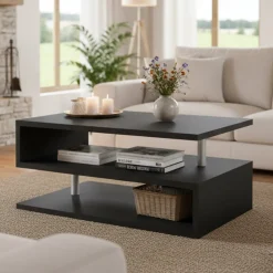 Tavolino soggiorno rettangolare antracite e nero 120x50x30h cm - Sarika