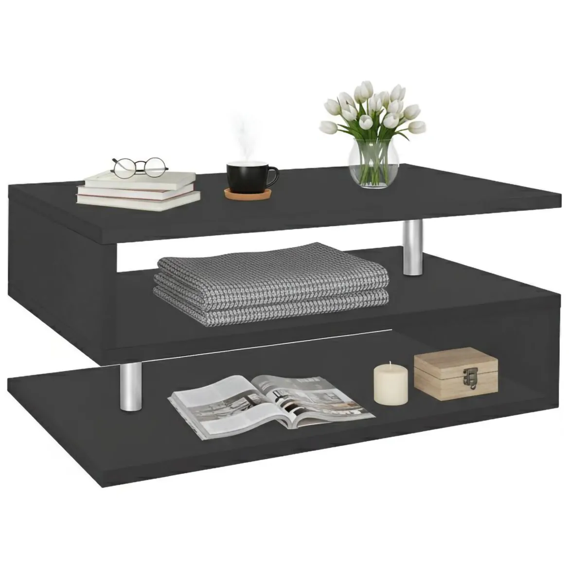 Tavolino soggiorno rettangolare antracite e nero 120x50x30h cm - Sarika