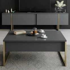 Tavolino soggiorno rettangolare antracite e oro 90x60x40h cm - Lavinia