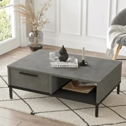 Tavolino soggiorno rettangolare argento e nero 90x60x31h cm con 1 cassetto - Busano