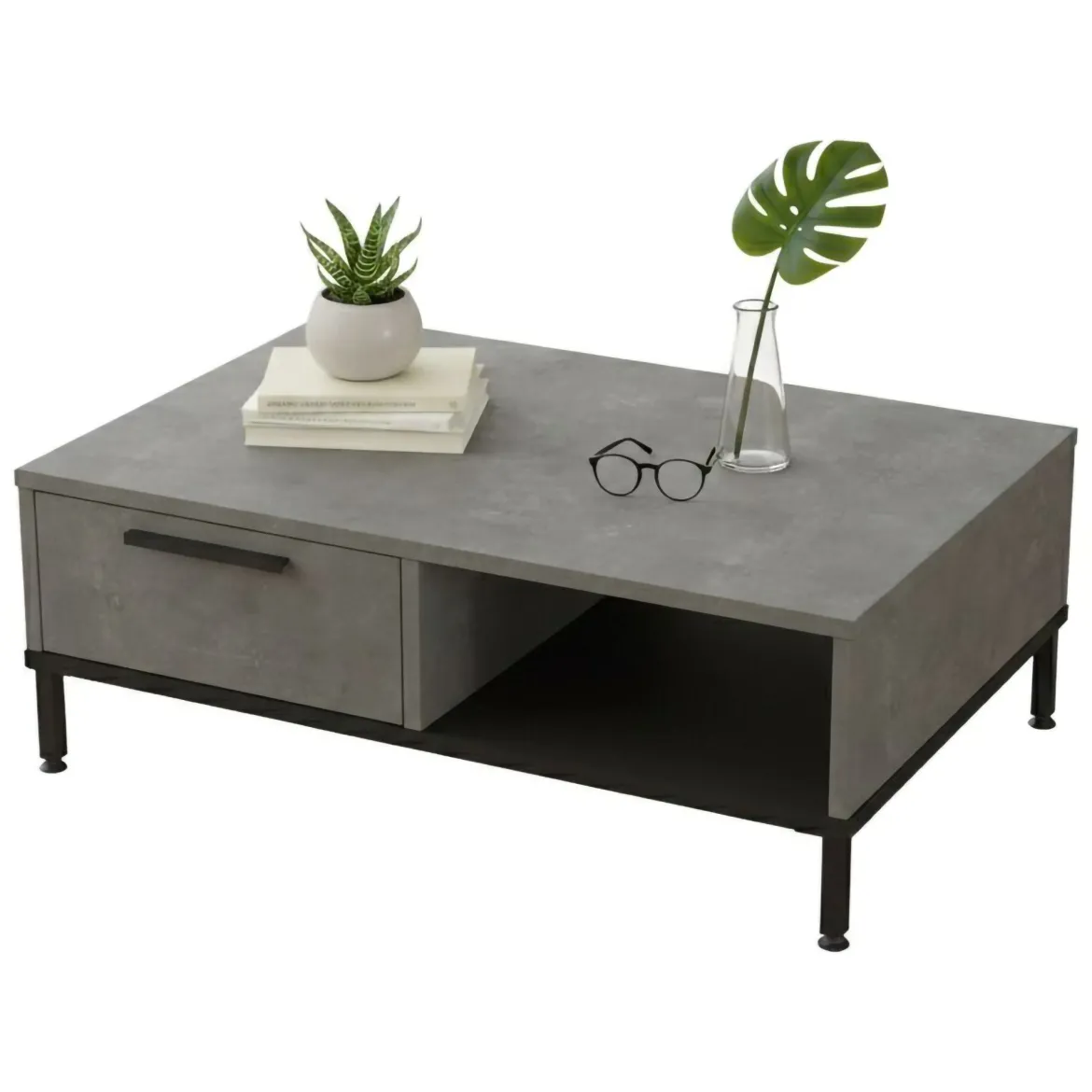 Tavolino soggiorno rettangolare beige e marmo 90x60x35h cm - Feyre