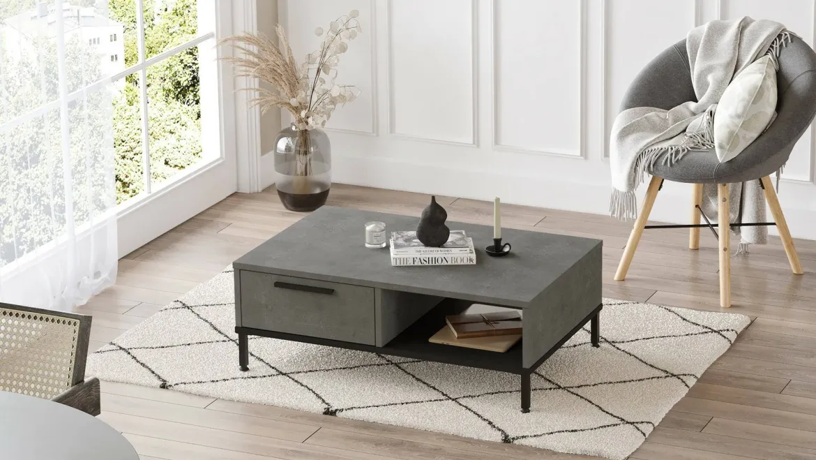 Tavolino soggiorno rettangolare beige e marmo 90x60x35h cm - Feyre