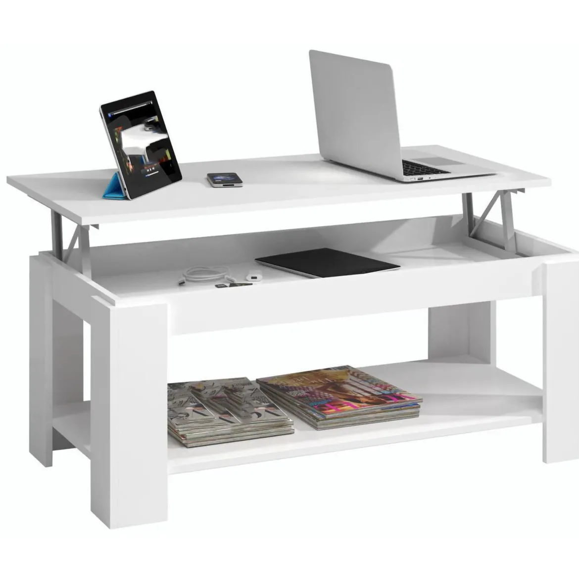 Tavolino soggiorno rettangolare bianco 102x43x50h cm - Aeolus