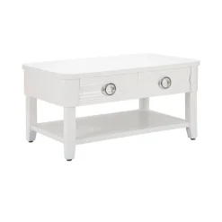 Tavolino soggiorno rettangolare bianco 90x60x47h cm con 2 cassetti - Taylor