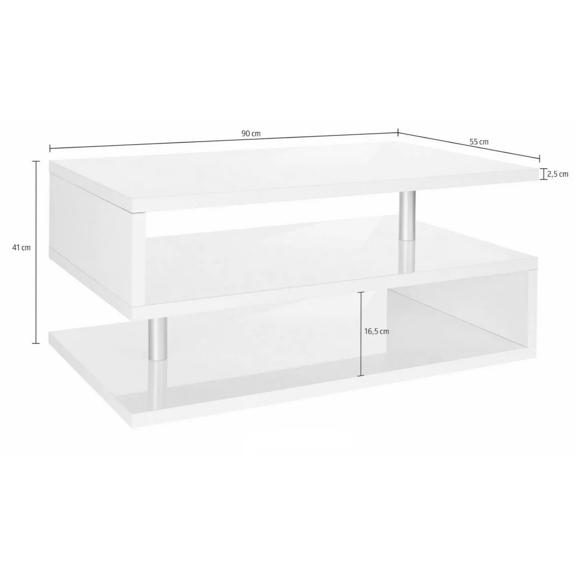 Tavolino soggiorno rettangolare bianco 90x55x41h cm - Natalia