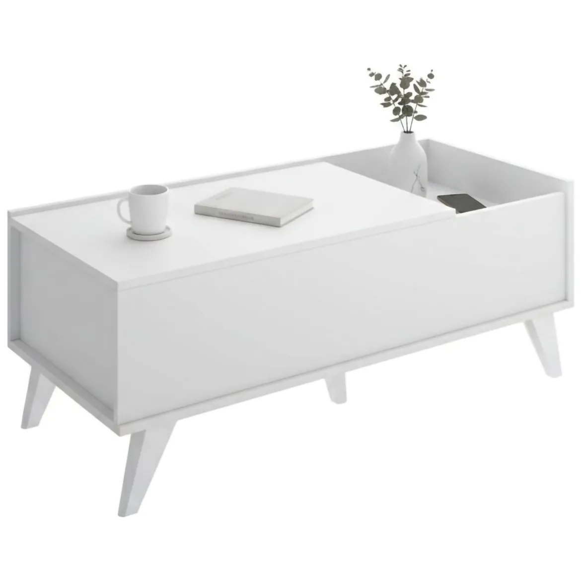 Tavolino soggiorno rettangolare bianco 99x60x41h cm piano elevabile - Alexius