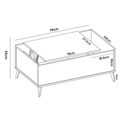 Tavolino soggiorno rettangolare bianco 99x60x41h cm piano elevabile - Alexius