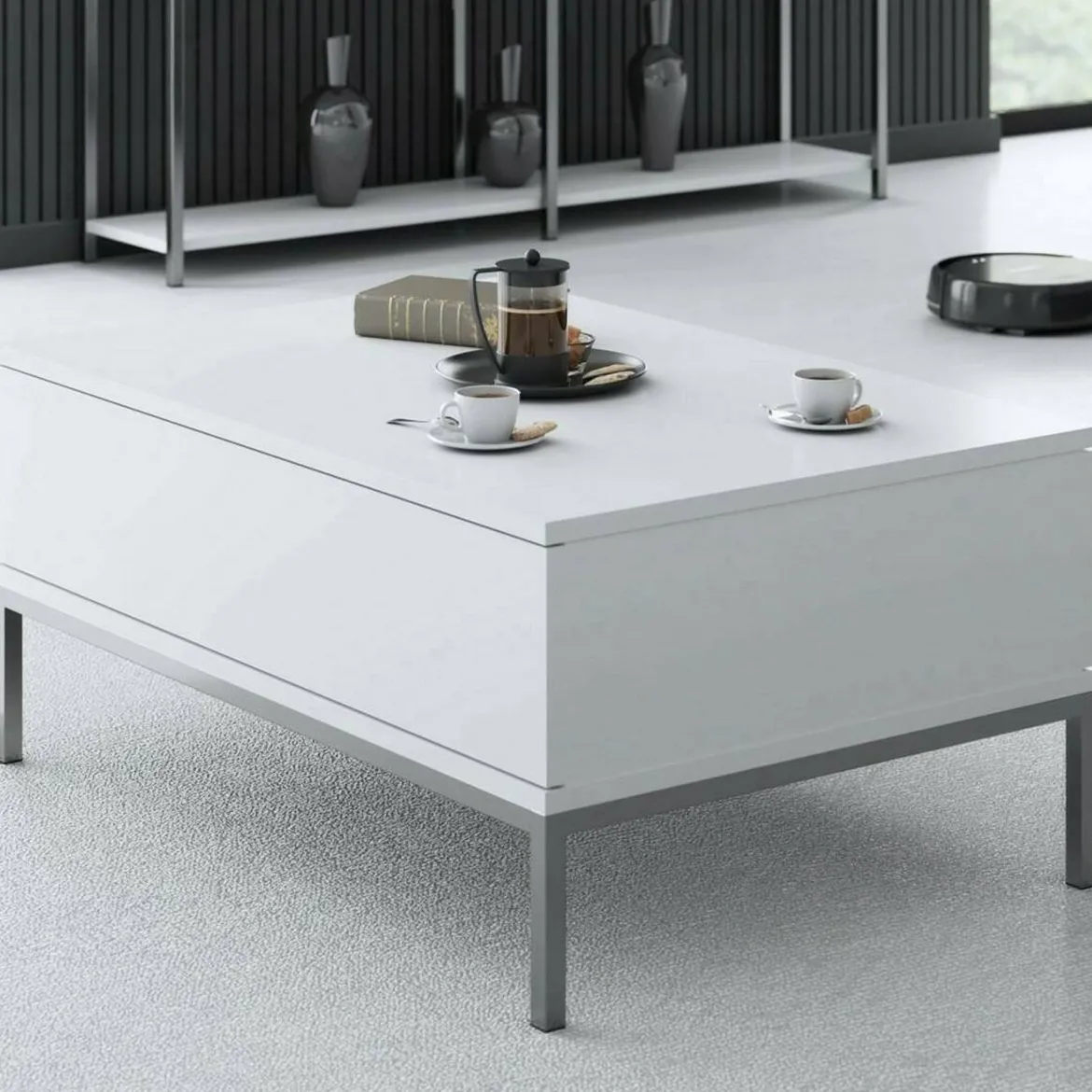 Tavolino soggiorno rettangolare bianco e grigio 120x51x101h cm - Pontebba