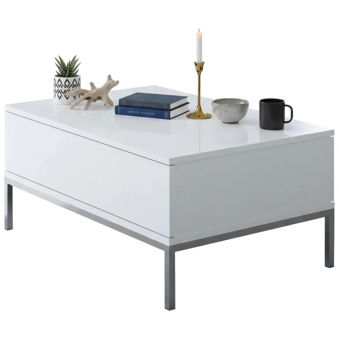 Tavolino soggiorno rettangolare bianco e grigio 120x51x101h cm - Pontebba