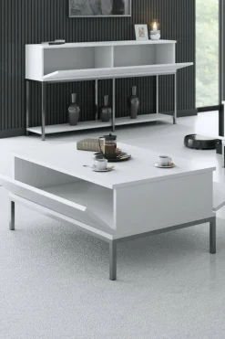 Tavolino soggiorno rettangolare bianco e grigio 120x51x101h cm - Pontebba