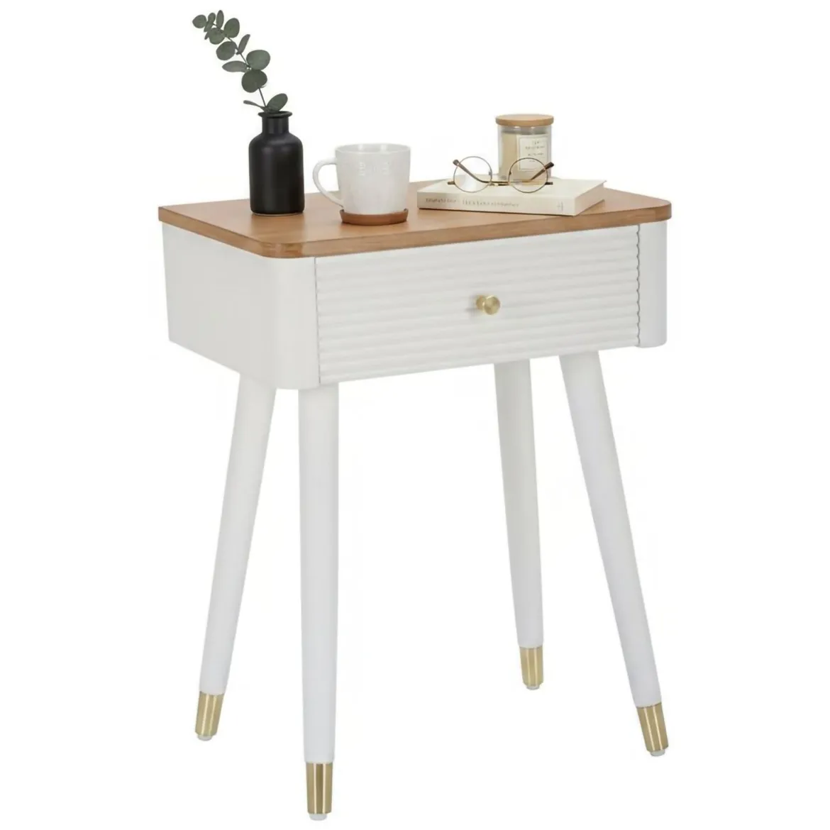 Tavolino soggiorno rettangolare bianco e marrone 45x32x62h cm con 1 cassetto - Fridal