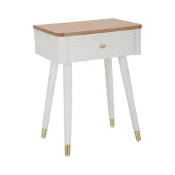 Tavolino soggiorno rettangolare bianco e marrone 45x32x62h cm con 1 cassetto - Fridal