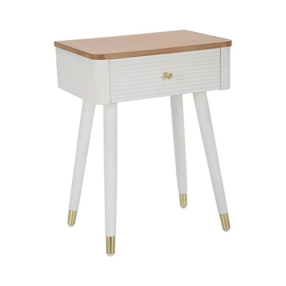 Tavolino soggiorno rettangolare bianco e marrone 45x32x62h cm con 1 cassetto - Fridal
