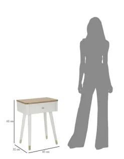 Tavolino soggiorno rettangolare bianco e marrone 45x32x62h cm con 1 cassetto - Fridal