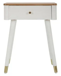 Tavolino soggiorno rettangolare bianco e marrone 45x32x62h cm con 1 cassetto - Fridal