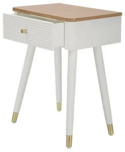 Tavolino soggiorno rettangolare bianco e marrone 45x32x62h cm con 1 cassetto - Fridal