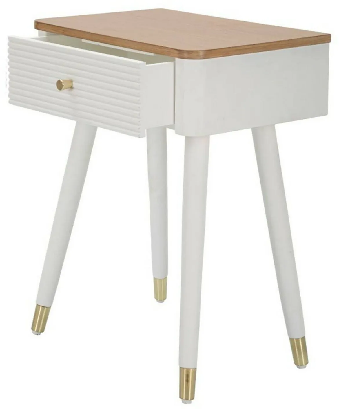 Tavolino soggiorno rettangolare bianco e marrone 45x32x62h cm con 1 cassetto - Fridal