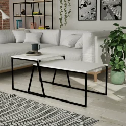 Tavolino soggiorno rettangolare bianco e noce 110x57x31h cm - Corineo