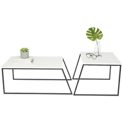 Tavolino soggiorno rettangolare bianco e noce 110x57x31h cm - Corineo