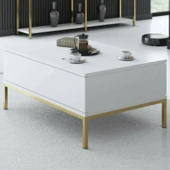 Tavolino soggiorno rettangolare bianco lucido 100x55x42h cm - Aboronzi