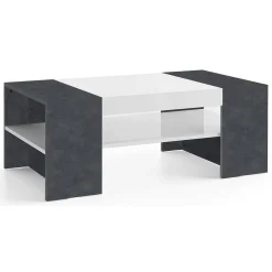 Tavolino soggiorno rettangolare bianco lucido e ardesia 110x60x40h cm - Ashar