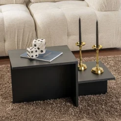 Tavolino soggiorno rettangolare nero e oro 90x60x40h cm - Vespero