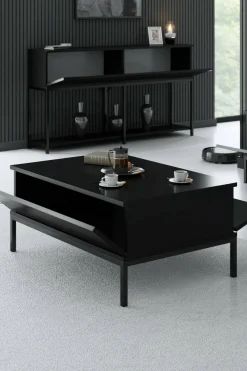 Tavolino soggiorno rettangolare noce e antracite 105x34x60h cm - Mansuk