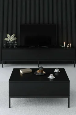Tavolino soggiorno rettangolare noce e antracite 105x34x60h cm - Mansuk