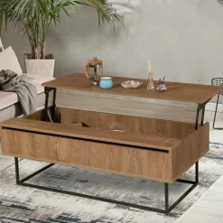 Tavolino soggiorno rettangolare noce e nero 75x75x40h cm - Baone