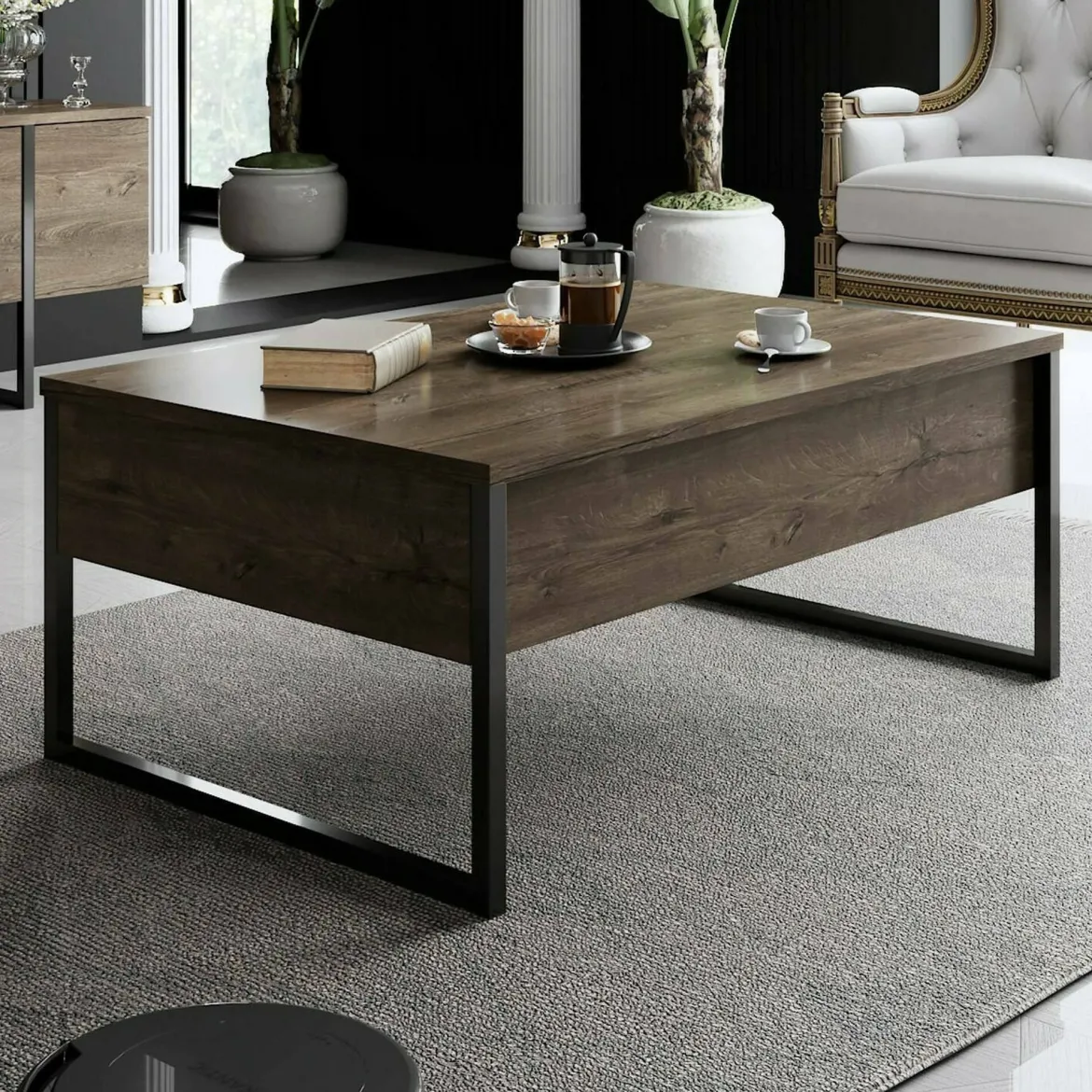 Tavolino soggiorno rettangolare noce e oro 90x60x40h cm - Lavinia