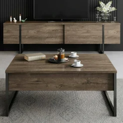 Tavolino soggiorno rettangolare noce e oro 90x60x40h cm - Lavinia