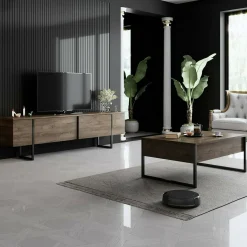Tavolino soggiorno rettangolare noce e oro 90x60x40h cm - Lavinia